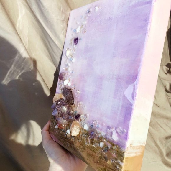 Abstract fluid acrylic wall art with gemstones - Picture 8 of 9